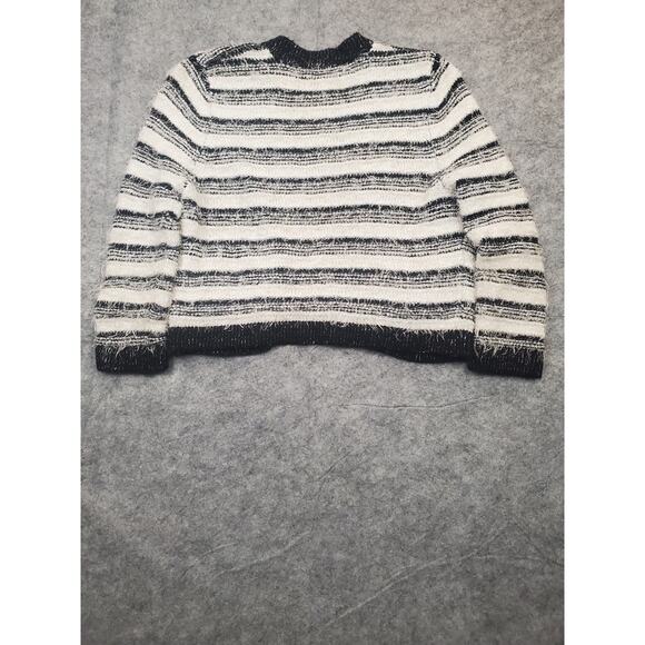 Calvin Klein Women's L Black White Striped Eyelash Open Front Cropped Cardigan - Picture 2 of 7